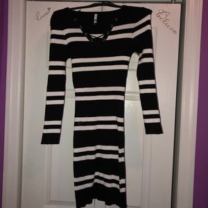 black snd white striped dress